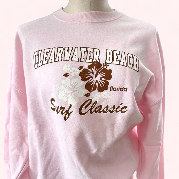 Y2K Pink Clearwater Beach Sweatshirt Jerzees Oversized Cozy Soft Girl Vibes Sz L - Picture 2 of 7